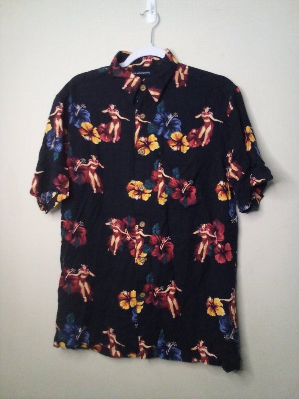 Knightsbridge Shirt Men M Button Up Short Sleeve Tropical Hawaiian Hula Girl